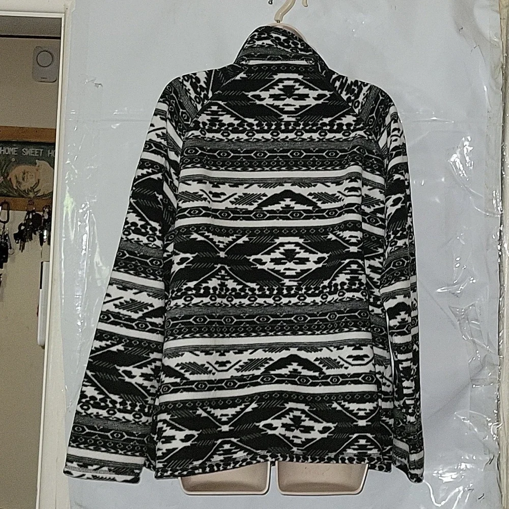 EDDIE BAUER Fleece Pullover‎ Aztec Print Quarter Zip Cozy Comfy  Black Gray XXL